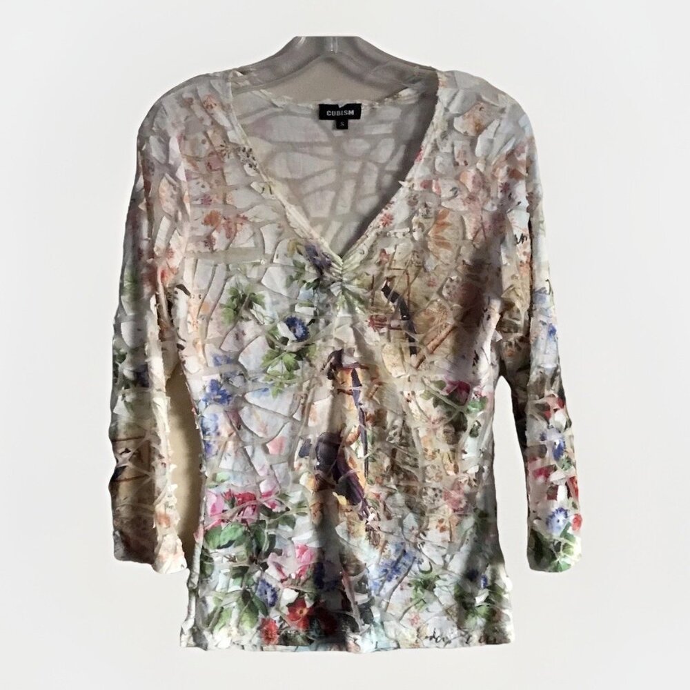Cubism Size S Patchwork Long Sleeve Top Multicolor Fairy Grunge Artsy Eclectic